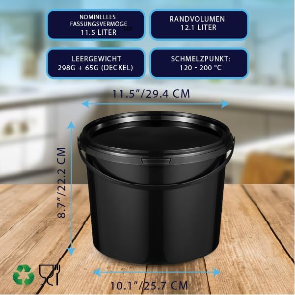 BenBow Eimer mit Deckel 10l schwarz 3X 10 Liter - lebensmittelecht, stabil, luftdicht, auslaufsicher