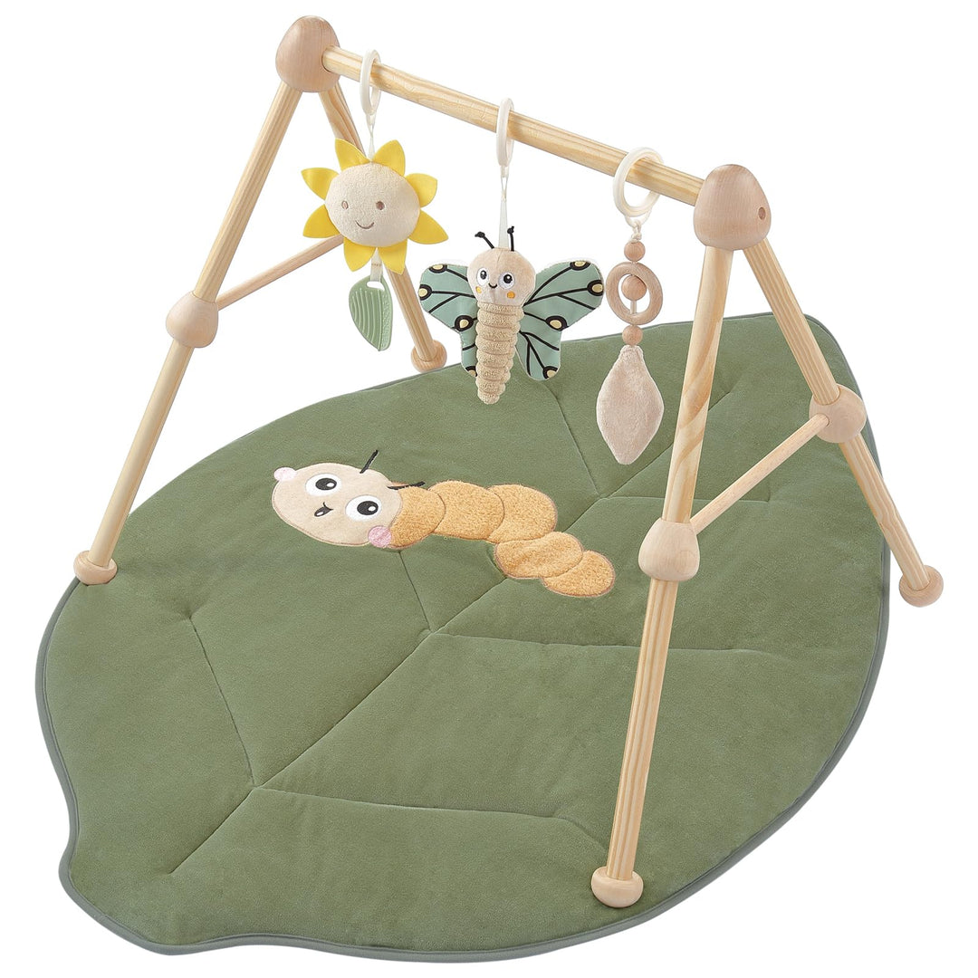 4 IN 1 Blatt Spielbogen Baby, Spielmatte Babies mit Natur Holz Activity Spielbogen, 3 abnehmbaren Sp