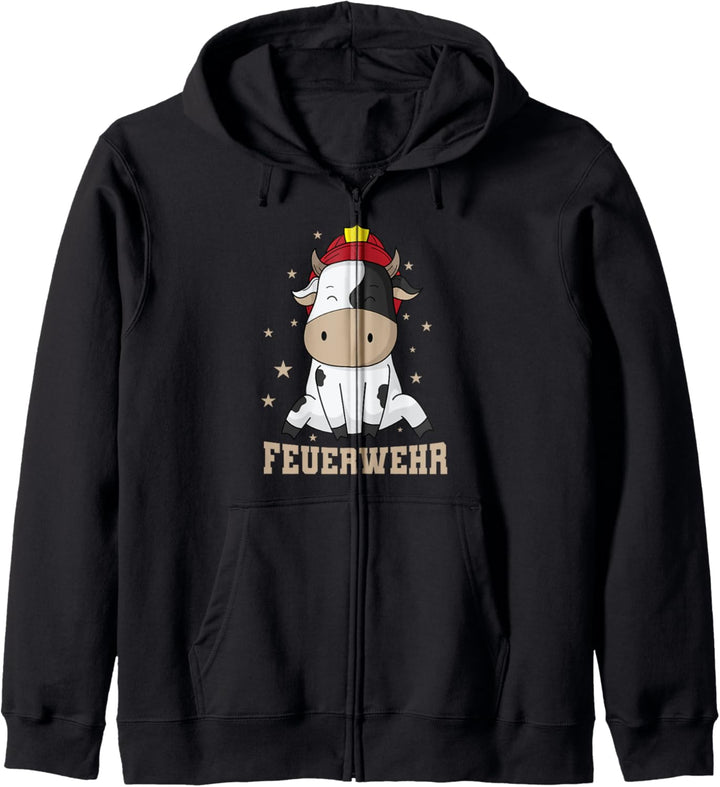 Feuerwehr Kuh mit Feuerwehr Helm Kapuzenjacke