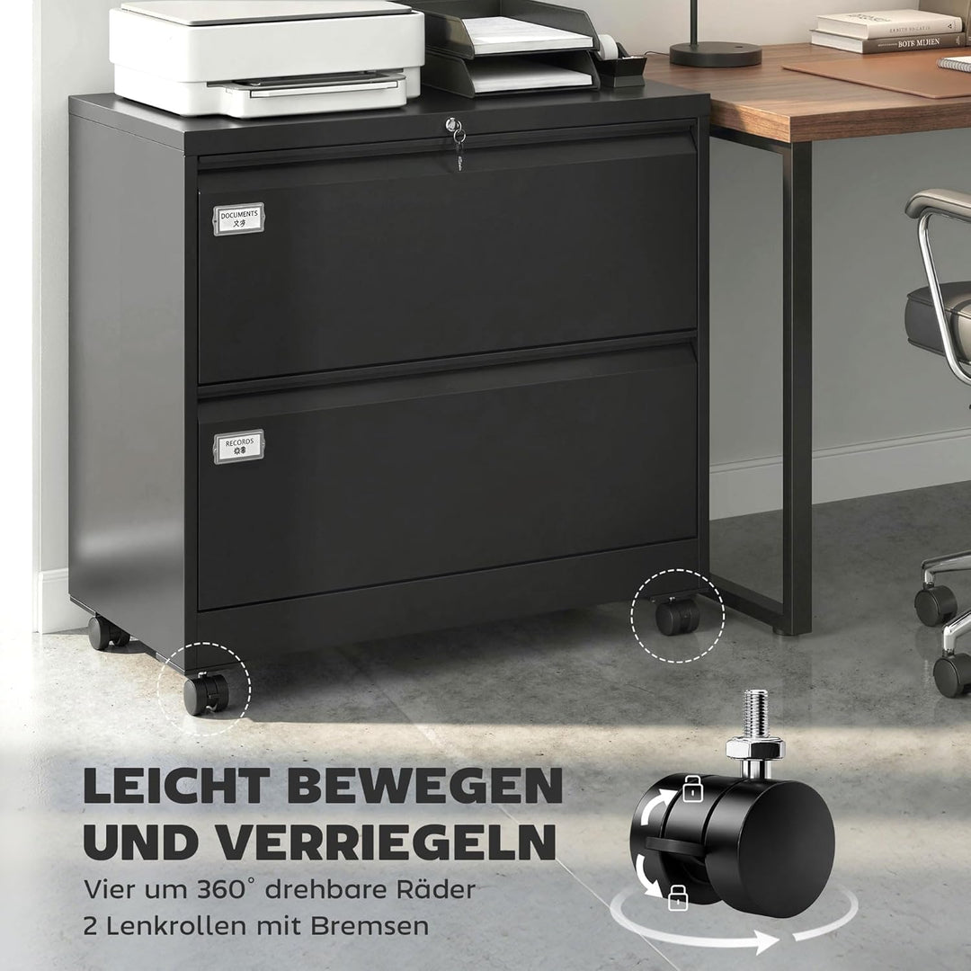 HOMCOM Rollcontainer mit 2 Schubladen mobiler Aktenschrank mit Rollen abschliessbar Büroschrank mit