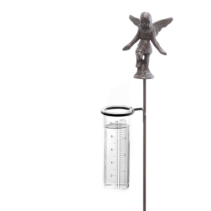Metall Stecker. Elfe mit REGENMESSER. Niederschlaggsmesser. Gusseisen Fee, antik-schwarz ca 90 cm. N
