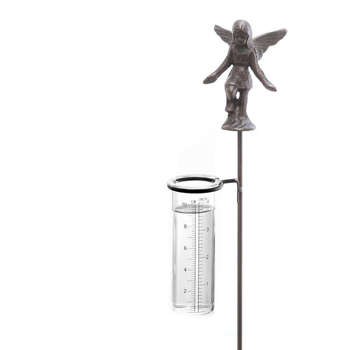 Metall Stecker. Elfe mit REGENMESSER. Niederschlaggsmesser. Gusseisen Fee, antik-schwarz ca 90 cm. N