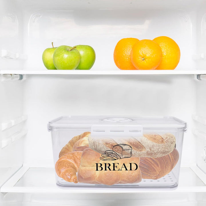 Brotbox Acryl 32 cm, Brotkasten mit Bambusdeckel für Küche Brot | Transparente Brotaufbewahrungsbox