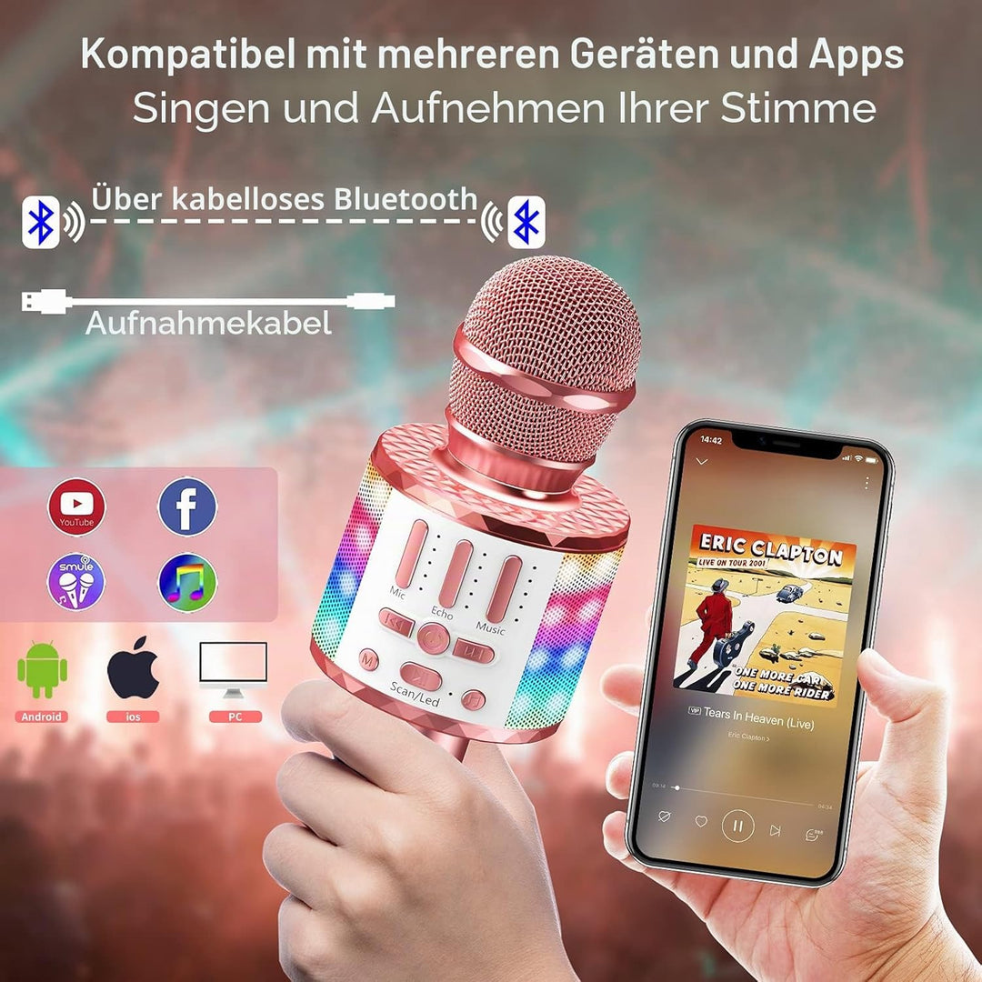 Karaoke Maschine Kinder mit 2 Mikrofon, Mini Karaoke Drahtlosen Mikrofon, Tragbares Bluetooth Lautsp