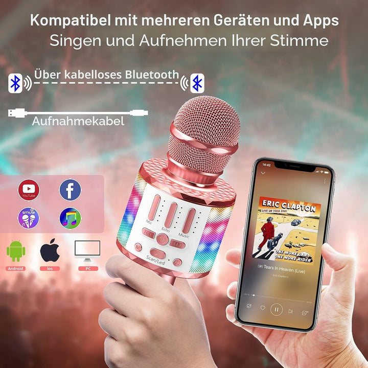 Karaoke Maschine Kinder mit 2 Mikrofon, Mini Karaoke Drahtlosen Mikrofon, Tragbares Bluetooth Lautsp