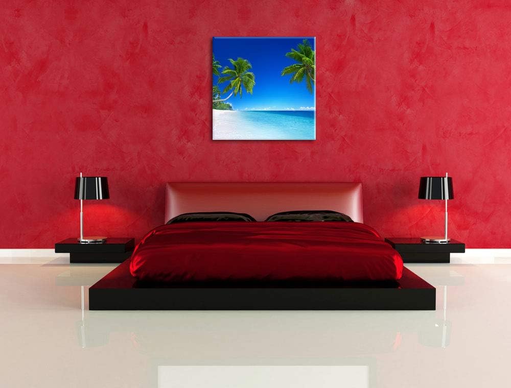 Palmen über dem Meer, Format: 70x70 auf Leinwand, XXL riesige Bilder fertig gerahmt mit Keilrahmen,