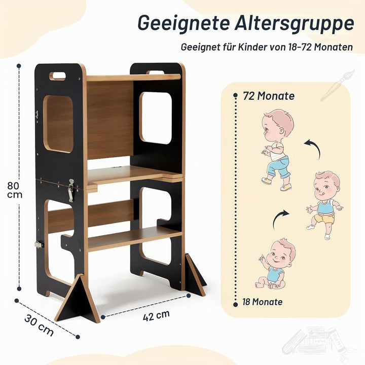 labebe Lernturm für Kinder, Montessori Learning Tower mit Tafel, 3 in 1 Klappbar Multifunktion Lernt