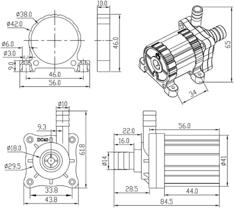 ZKSJ DC40-1250 Tauchpumpe Kreiselpumpe Magnetantrieb bürstenlos CPU-Kühlung DC 12 V 1A 500L/H 5,0 M