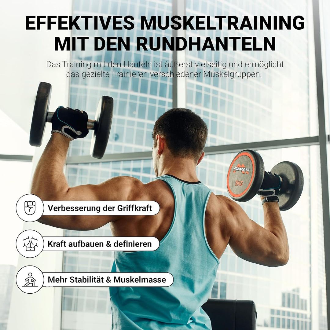 Rundhantel Premium 2er Set | Gummi Kurzhantel Beschichtung 2,5-50 kg | Griff verchromt und gerändelt