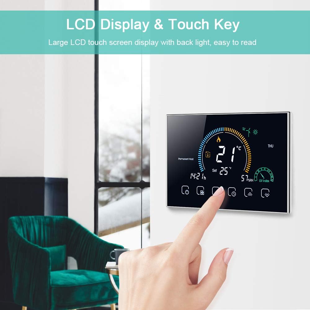Irishom WiFi Raumthermostat für Gaskessel Thermostat mit 4,8 Zoll LCD-Bildschirm 5+1+1 Programmierba