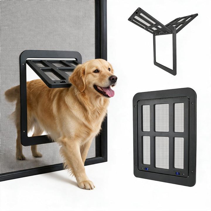 Enjoying Hund Fliegengittertür Katzentür mit Magnetklappe Abschliessbar Hundetüren für Schiebetür, B