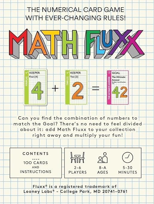Looney Labs , Math Fluxx , Board Game , Ages 8+ , 2-6 Players , 5-30 Minutes Playing Time