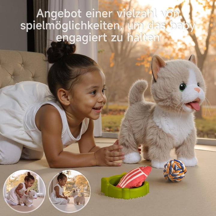 TUMAMA Interaktives Katze Spielzeug für Kinder, Kuscheltier Kittens Mit Fernbedienung Leine Der Läuf