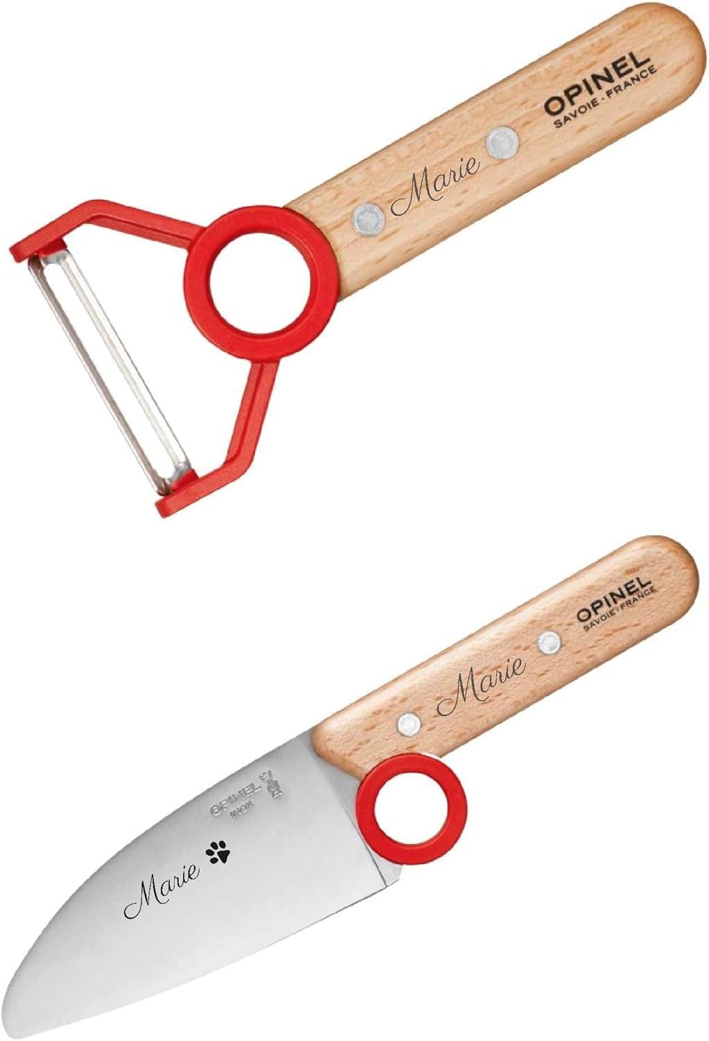 Opinel Le Petit Chef Kinder-Küchenmesser-Set mit Holzgriff | 3-teilig | persönliche Gravur | Sparsch