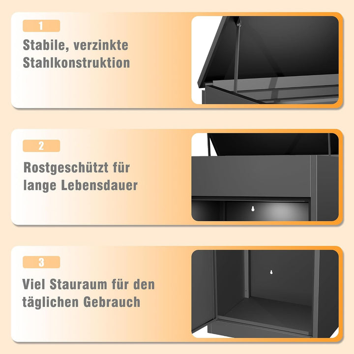 Paketbox Briefkasten mit Paketfach Paketbox Draussen Gross XXL Diebstahlgeschützter Paketbriefkasten
