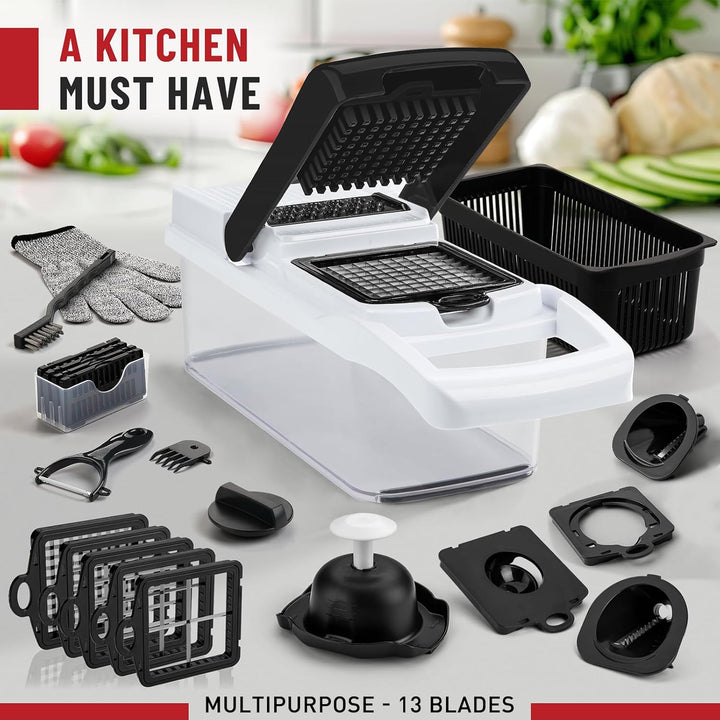 25 in 1 Multifunktionaler Zwiebelschneider Dicer, Spiralizer für Gemüse, Mandoline Hobel, Salat Food