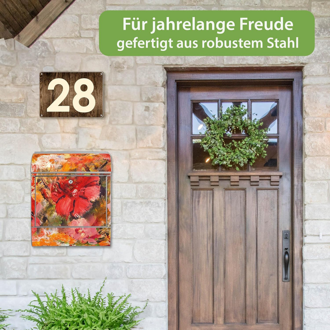 banjado Design Briefkasten personalisiert 38,5x46,5x13cm & 2 Schlüssel - Briefkasten Stahl Weiss Zei