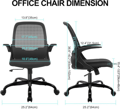 KERDOM Bürostuhl, Ergonomischer Schreibtischstuhl mit klappbarer Armlehnen, Mesh Computerstuhl Arbei