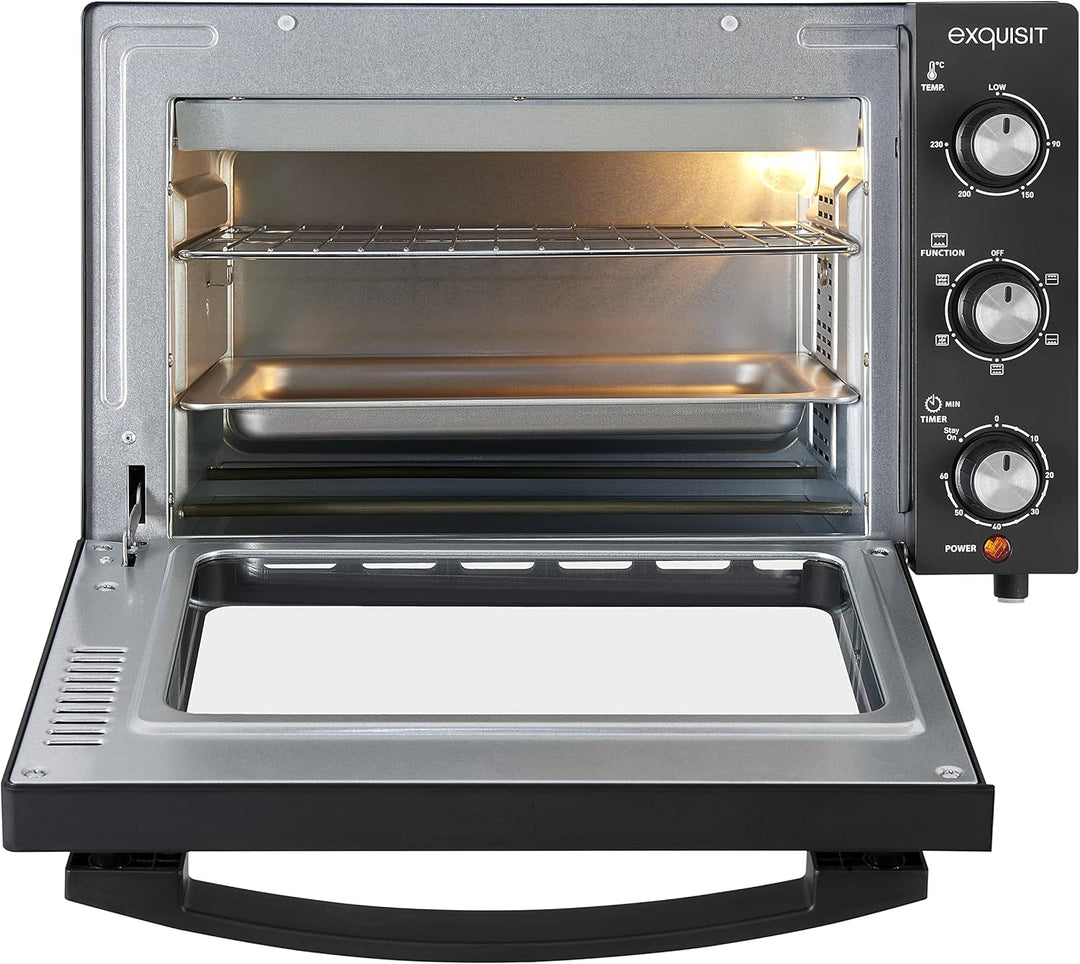 Exquisit Mini-Backofen MO 3302 sw | Umluft | Innenbeleuchtung | Stufenlose Einstellung | Backblech |