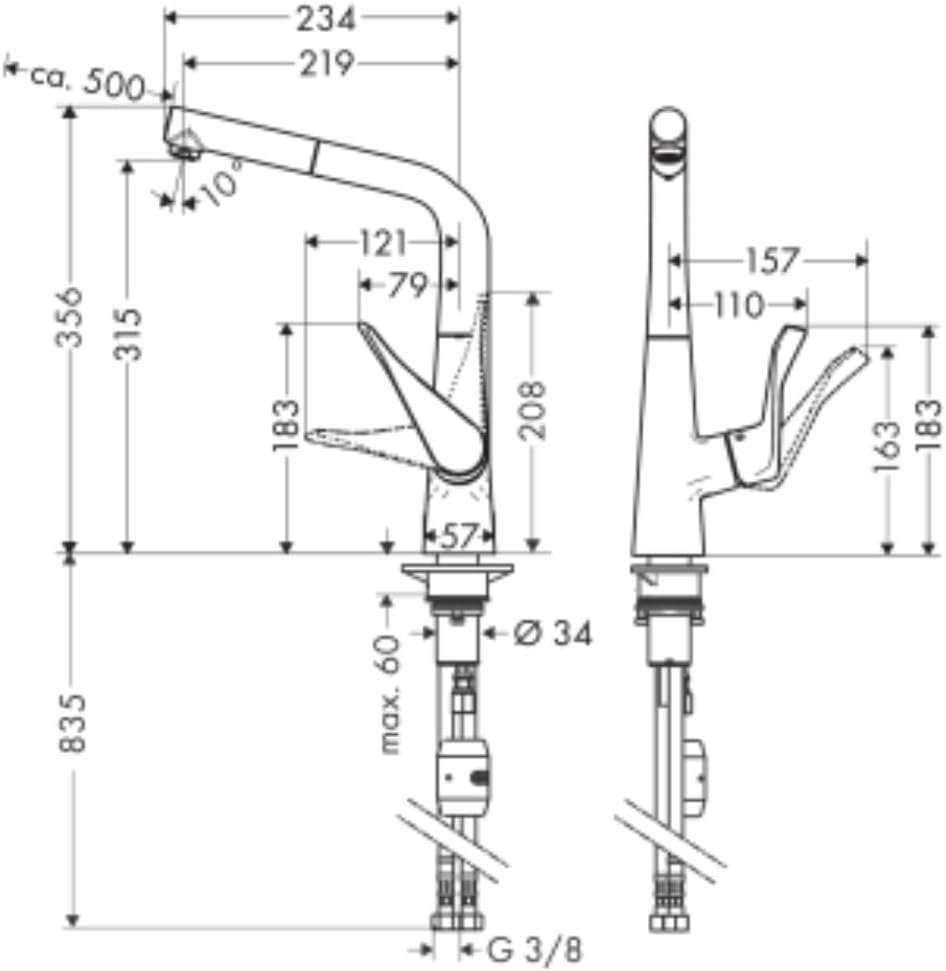 hansgrohe Metris Einhebel-Küchenarmatur, Komfort-Höhe 320mm mit ausziehbarem und schwenkbarem Auslau