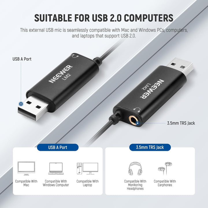 NEEWER USB Ansteckmikrofon Mini Lavalier Mikrofon mit omnidirektionaler Richtwirkung 3,5m Kabel für