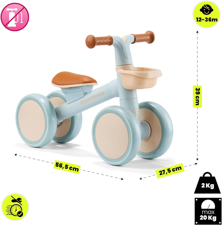 HyperMotion TOBI MINI Blaues 4-Rad Laufrad für Kinder 12–36 Monate, Leichtes Rutschfahrzeug mit Korb