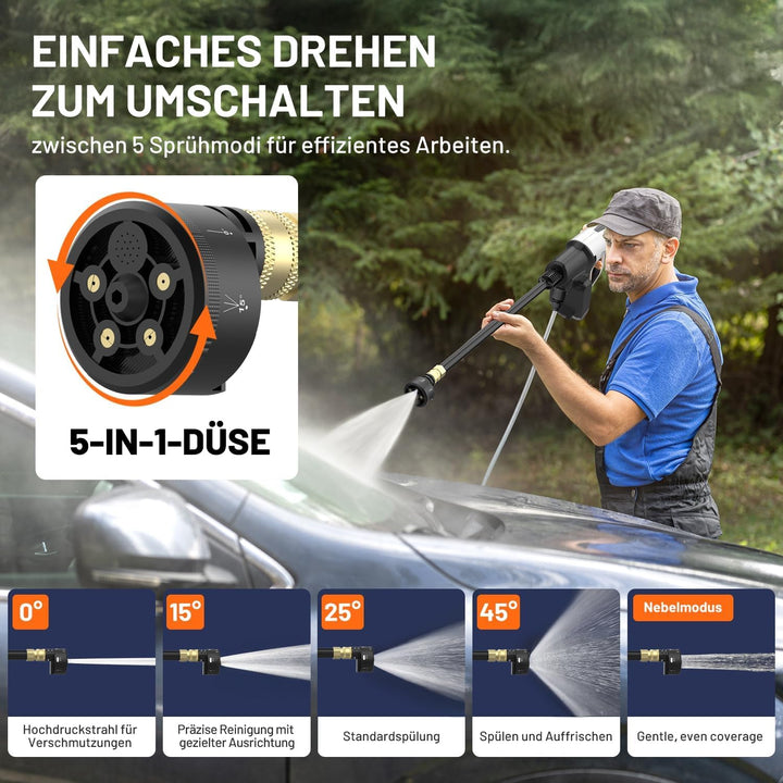 Litheli Akku Hochdruckreiniger, mit einem 20000mAH Akku, 42 bar, 5-in-1 Multifunktionale Düse,Mobile