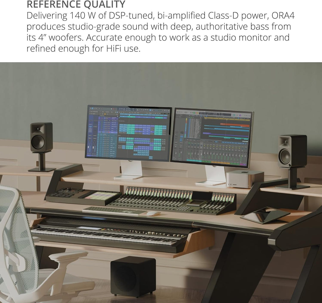 Kanto ORA4 140W Powered Reference Speakers with Bluetooth 5.0 and USB-C Input | 4” Woofers | Bi-Ampl