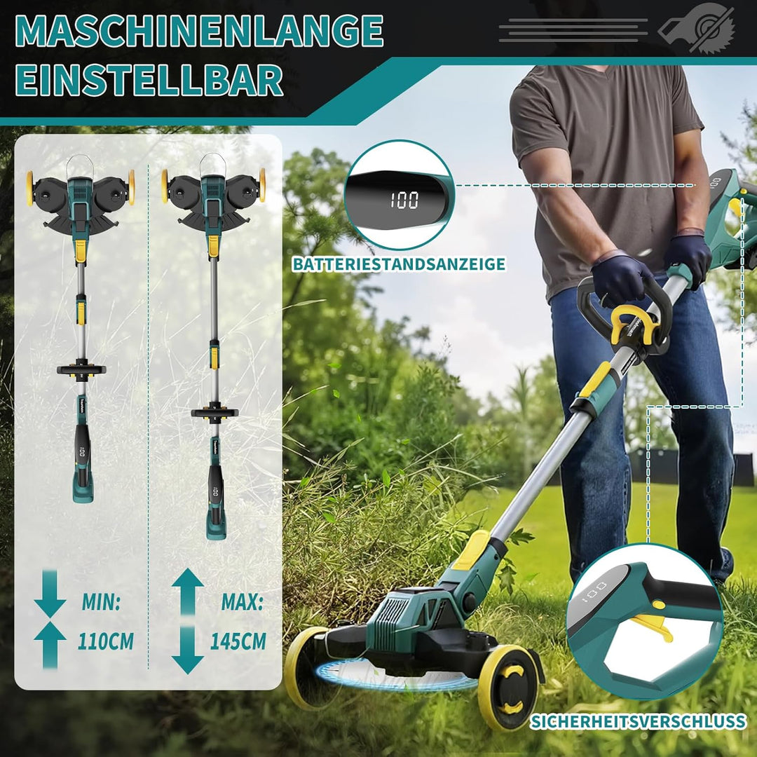 Rasentrimmer mit Akku, 21V Akku Rasentrimmer für Makita Akku, Rasentrimmer mit Unkrautbürste, 2 * 4.