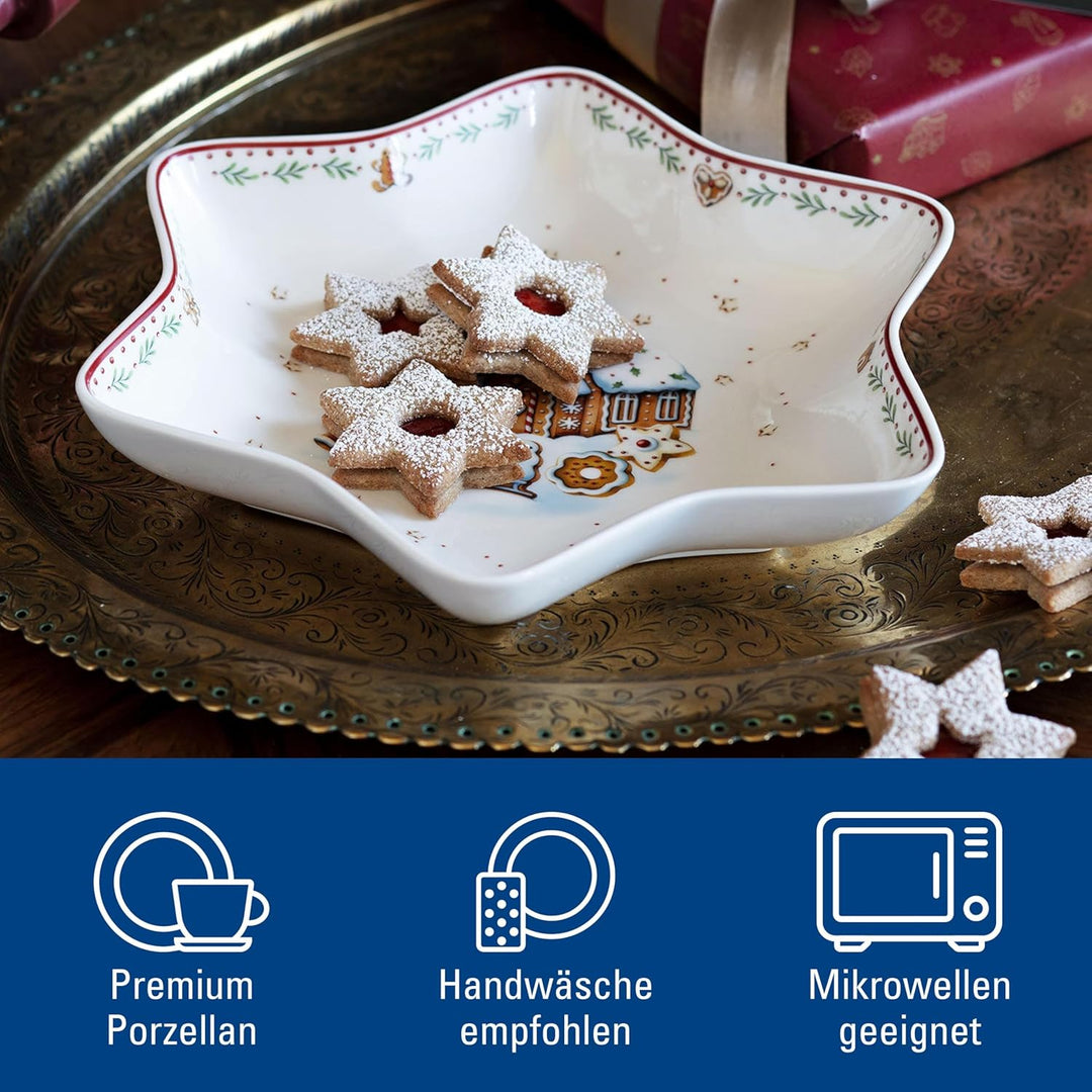 Villeroy und Boch Winter Bakery Delight Sternschale mittel, Lebkuchendorf, Schale für Plätzchen, Pre