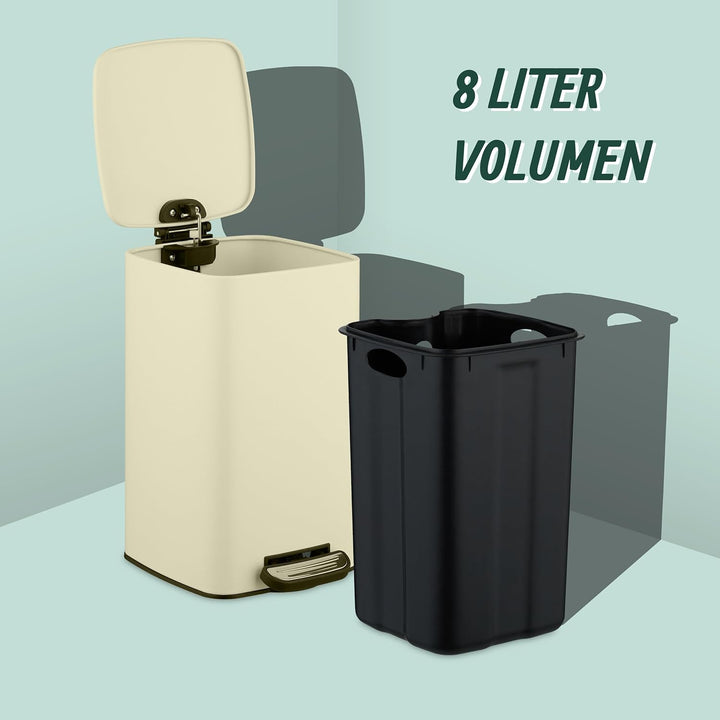 elaxdays Kosmetikeimer, 8 L, Absenkautomatik, entnehmbarer Inneneimer, Metall, Bad Mülleimer, inkl.