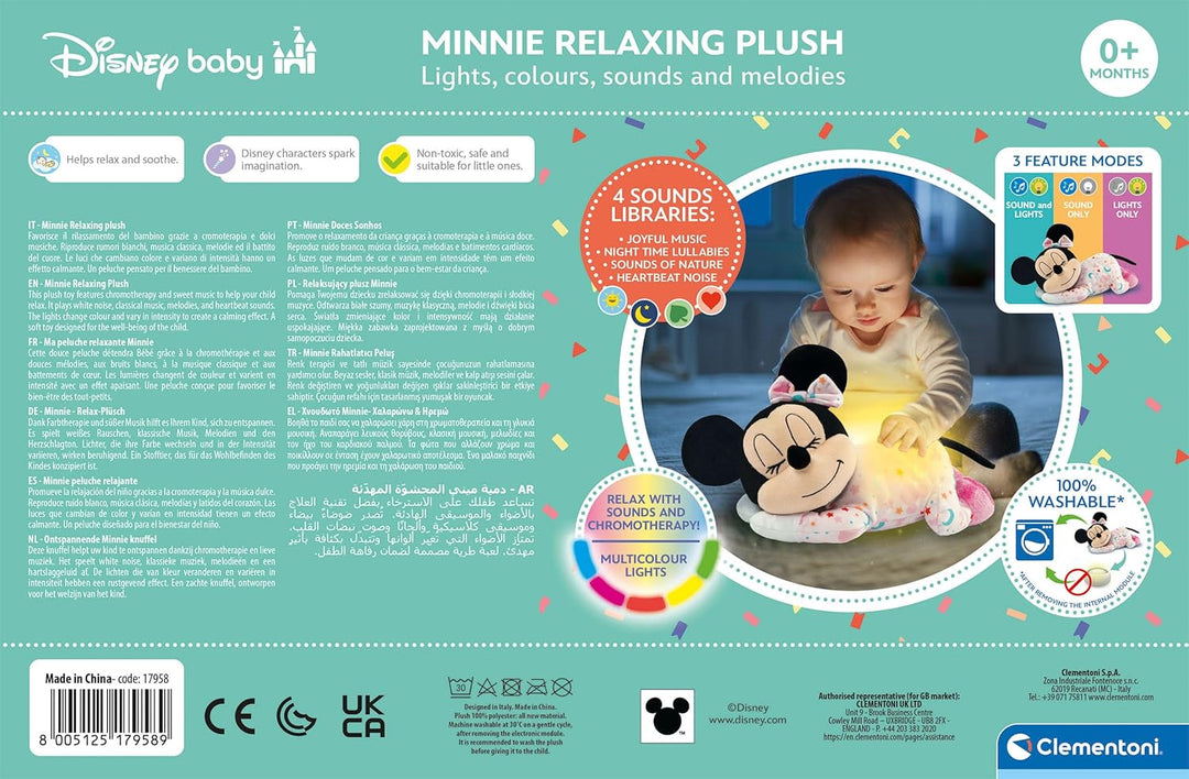 Clementoni Disney Baby Minnie Plüschfigur - Schlafende Baby Minnie mit Licht und Sound, Super-weiche