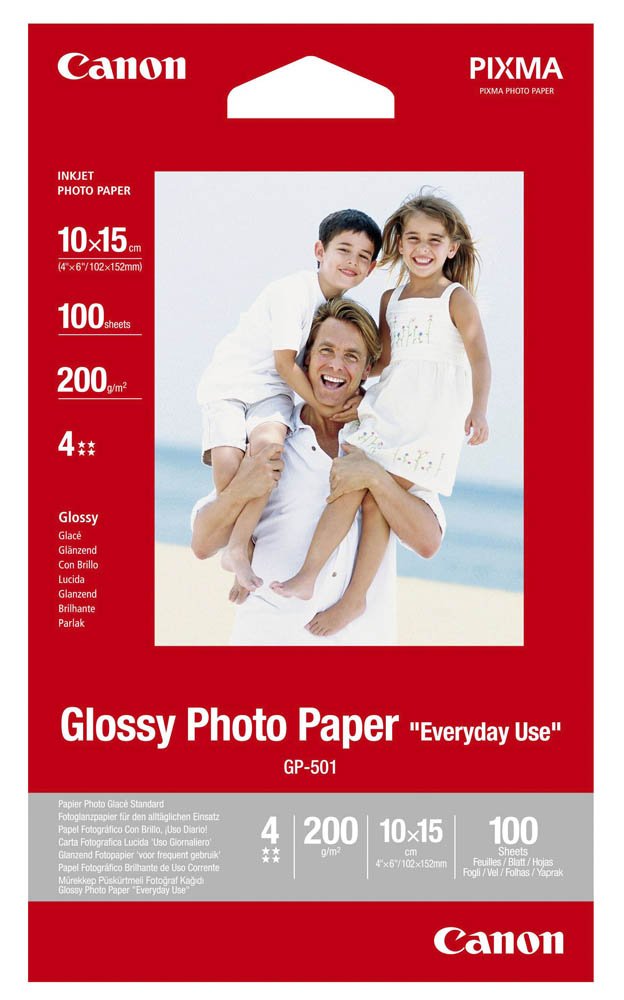 Canon Fotopapier GP-501 glänzend weiss - 10x15cm 100 Blatt für Tintenstrahldrucker - PIXMA Drucker (