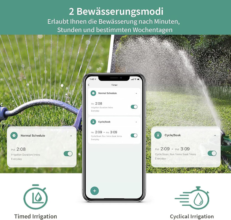 Diivoo Bewässerungscomputer Bluetooth 2 Ausgänge, Bewässerungsuhr für Garten Bewässerung kompatibel