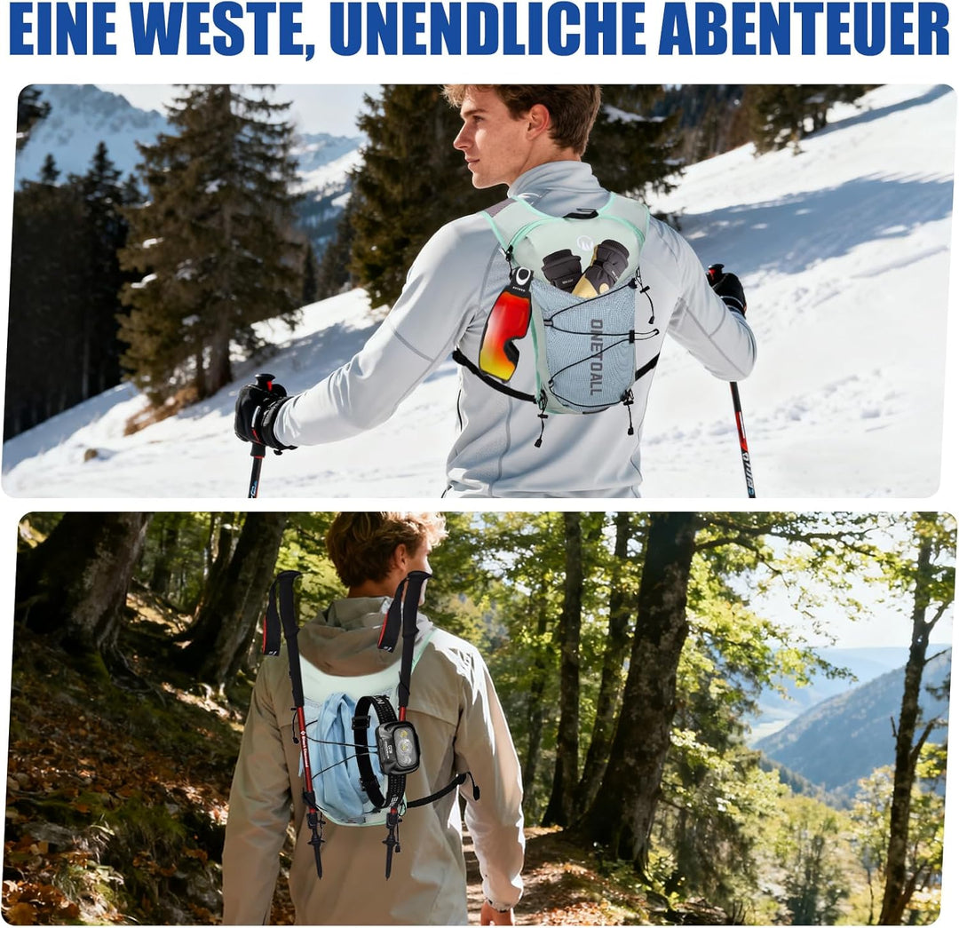 Laufweste Damen mit 2L TPU Trinkblase/500ml Trinkflasche, Leichter Trinkrucksack Laufen Herren 6L, R