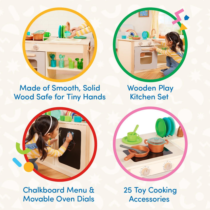 Battat - Two n' One Cookin' Fun - Spielküche & Markt - Kleinkindgerechte Grösse - Kreidetafel-Menü &