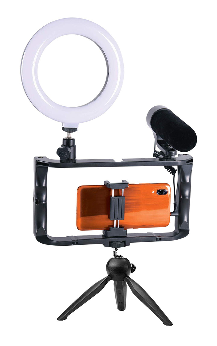 GadgetMonster Smartphone Vlogging Kit für YouTube Videos, bestehend aus Handy Stativ, Richtmikrofon