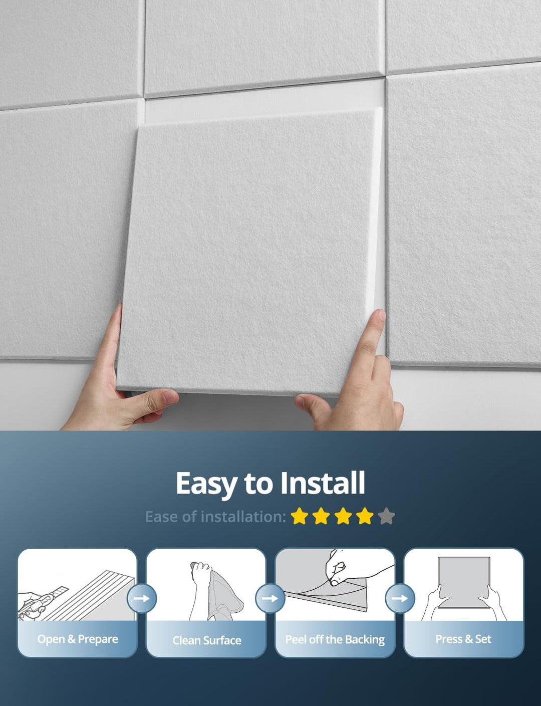 Akustikplatten Selbstklebend, 12 Stück Hohe Dichte Schallabsorber Wand für Wanddekoration und Akusti