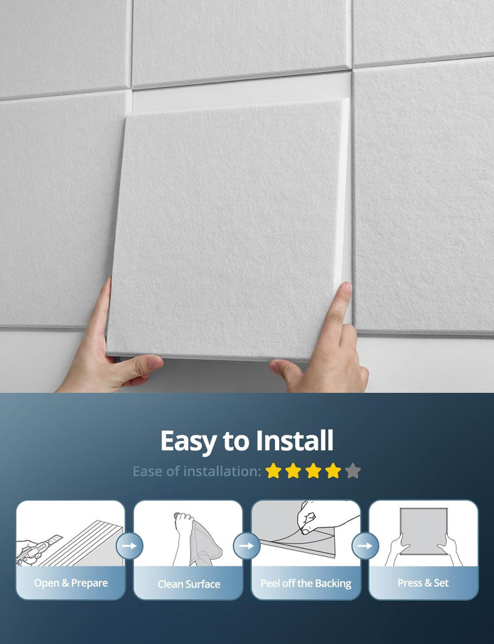 Akustikplatten Selbstklebend, 12 Stück Hohe Dichte Schallabsorber Wand für Wanddekoration und Akusti