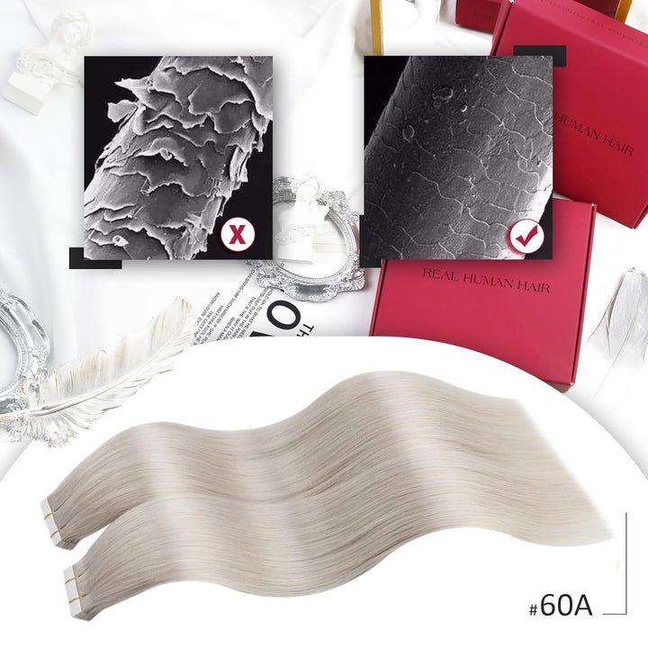 Moresoo Blonde Haarverlängerungen Tape in Extensions Echthaar Remy Weissblond Invisible Tape Extensi