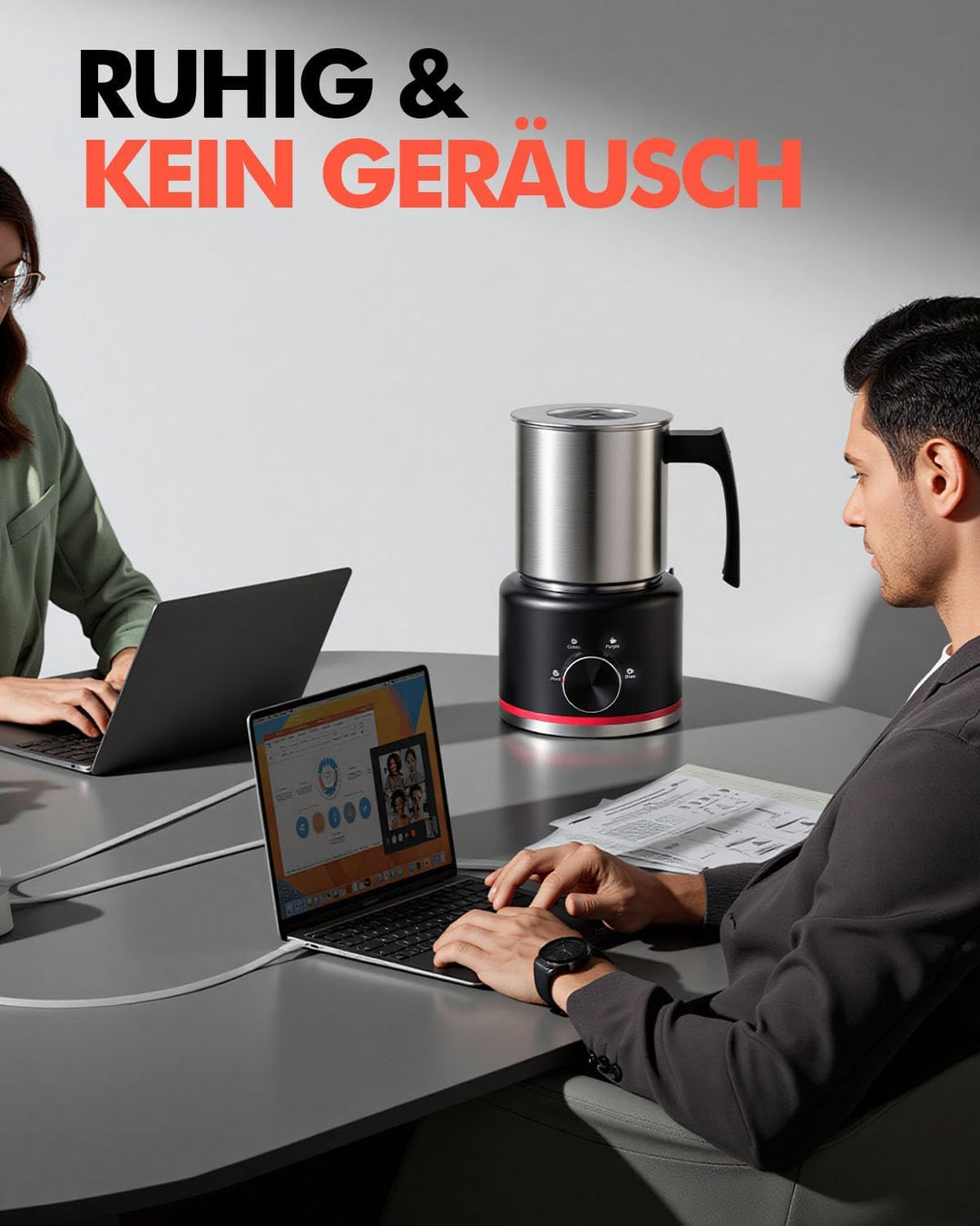 Automatischer Milchaufschäumer Elektrisch 4-in-1, 650ML Edelstahl Milchschäumer mit Auto-Abschaltung