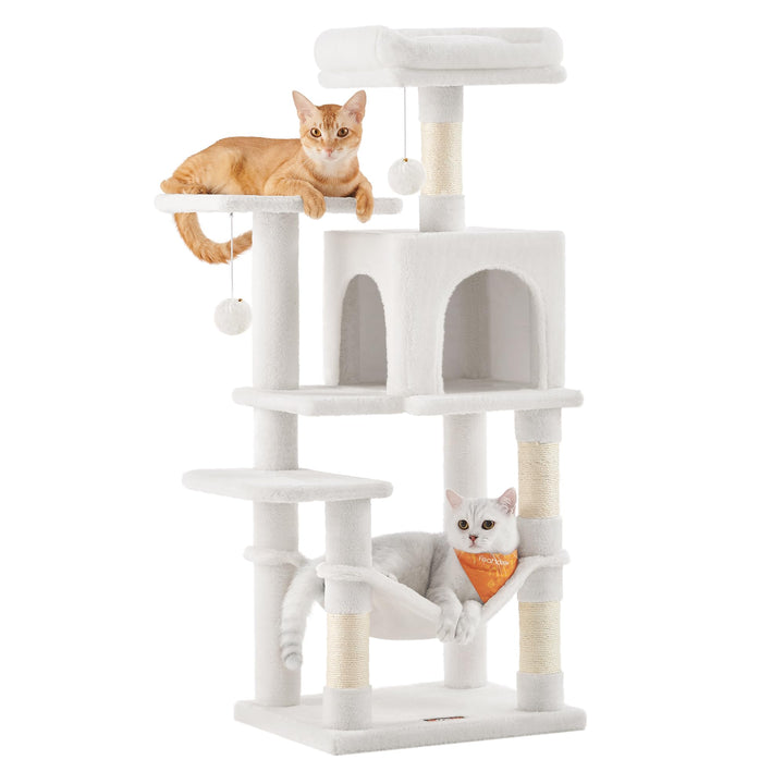 Feandrea Kratzbaum, 112 cm hoch, Katzenbaum, mehrstöckiges Katzenhaus, mit 4 Kratzsäulen, 2 Plattfor