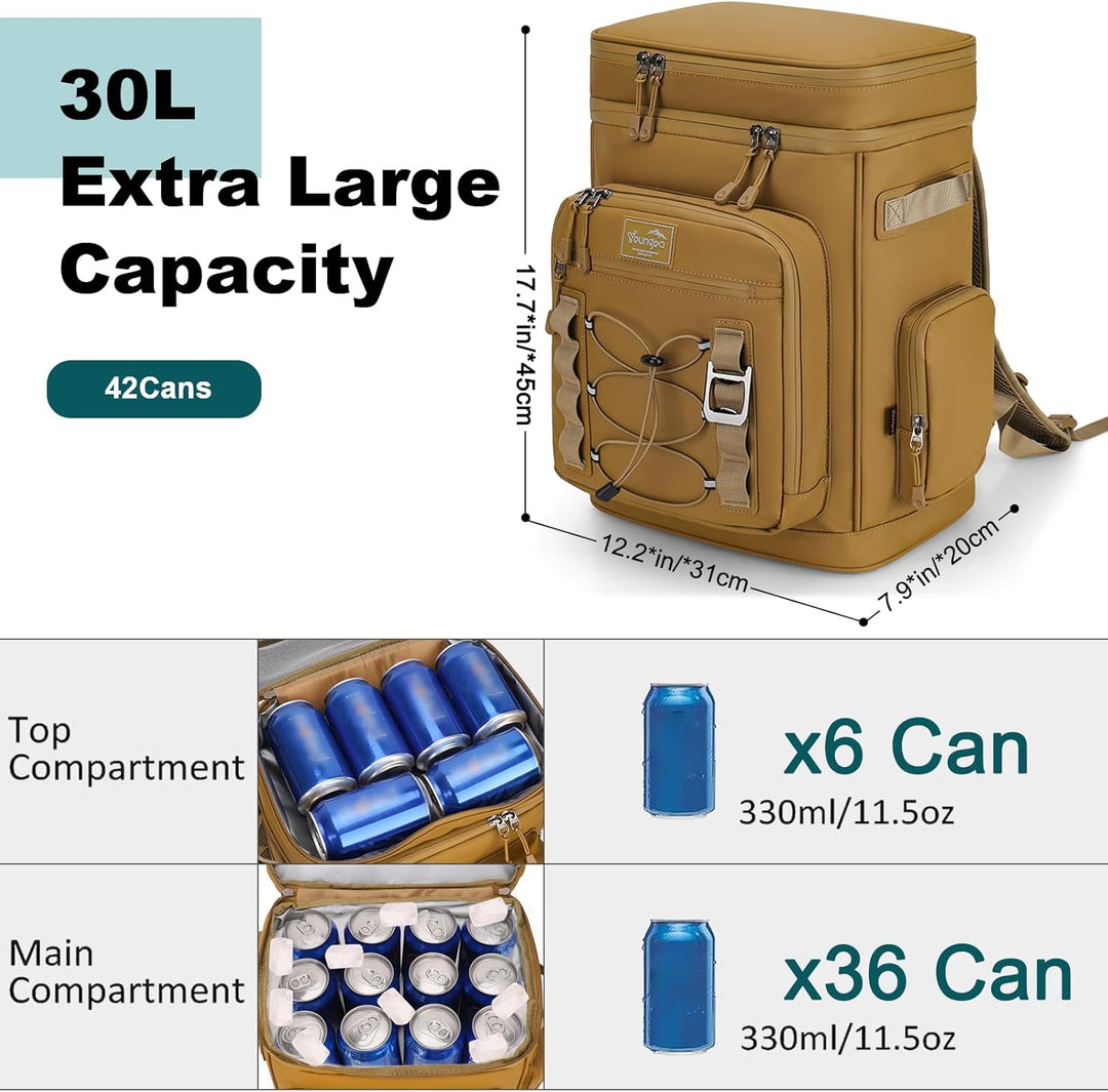Kühlrucksack, 30L Grosse Thermo Kühltasche Rucksack, Wasserdicht Picknickrucksack Gross für Strand,