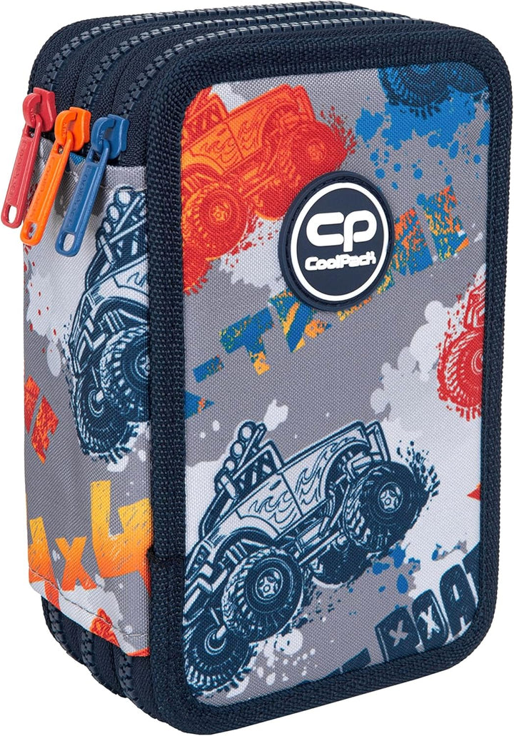 Goldkids Federtasche 3-fache Federmappe Offroad Federmäppchen 46-teilig gefüllte Schüleretui Stifte