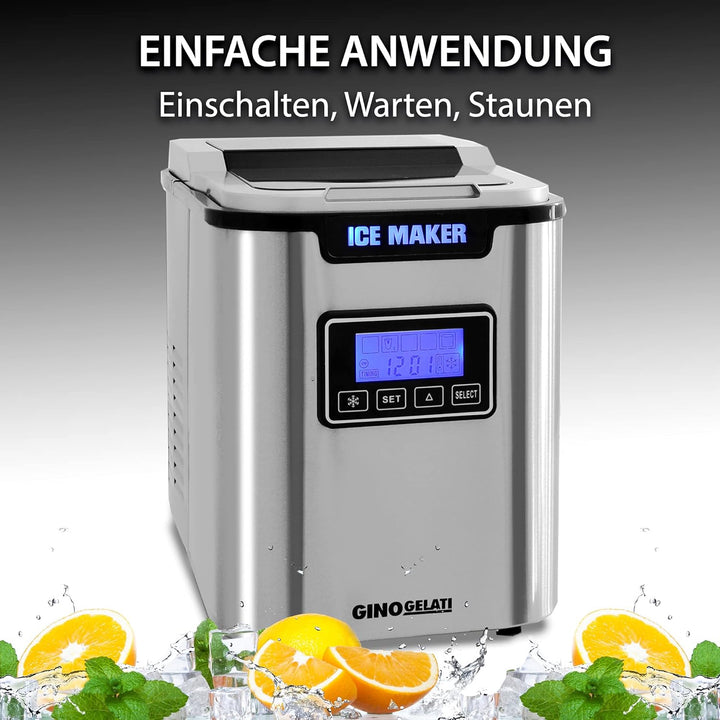 Gino Gelati GG-175W Digitaler Edelstahl Eiswürfelbereiter Eiswürfelmaschine Icemaker