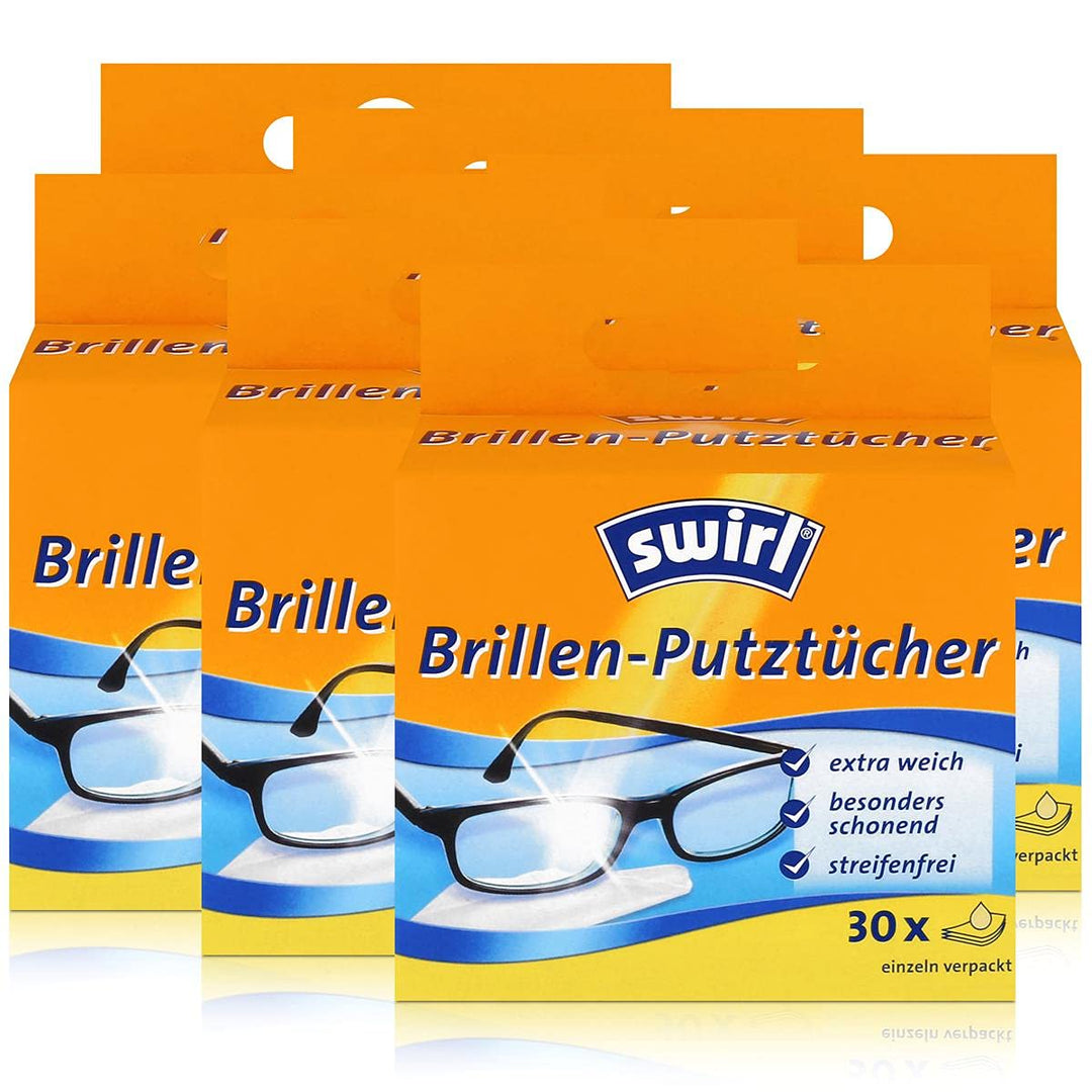 Swirl Brillen-Putztücher 30 einzeln verpackte Tücher in Spenderbox - Anti-Beschlag-Effekt - Extra we