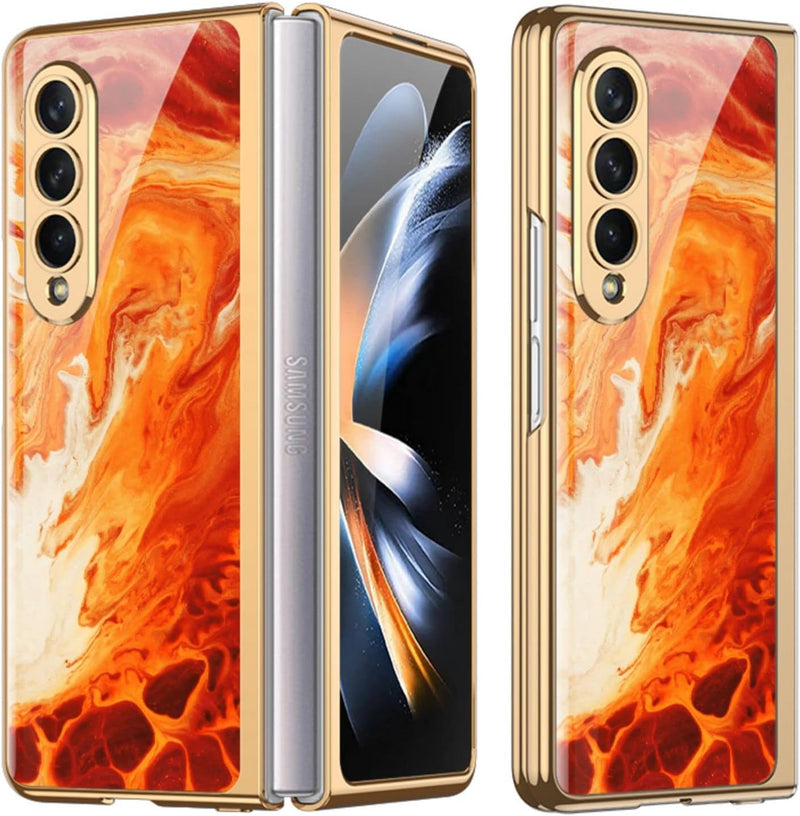 COQUE Galaxy Z Fold 4 5G Hülle,ultradünnes 9H Glas glänzend lackierte Handyhülle,Faltbare Handyhülle