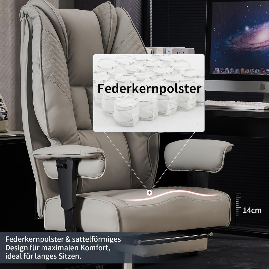 Chefsessel Ergonomisch 200kg - Schwerlast Bürostuhl, Taschenfederkern zur Rückenentlastung, Schreibt