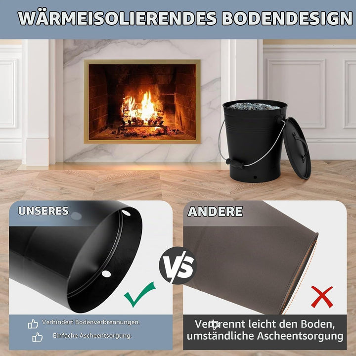 INNO STAGE Ash Eimer mit Deckel und Holzgriff Kohleschaufel, Aschenträger Pail Kamin Werkzeuge, Feue