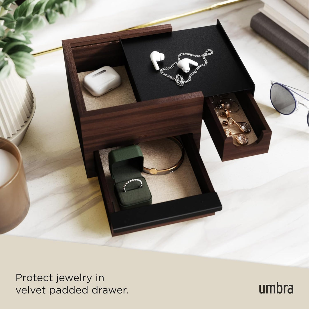 Umbra Stowit Mini Design Schmuckkasten – moderne Schmuck Box mit Geheimfächern für Ringe, Armbänder,